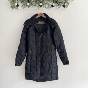Eddie Bauer Black Down Filled Long Puffer Jacket Hooded Small